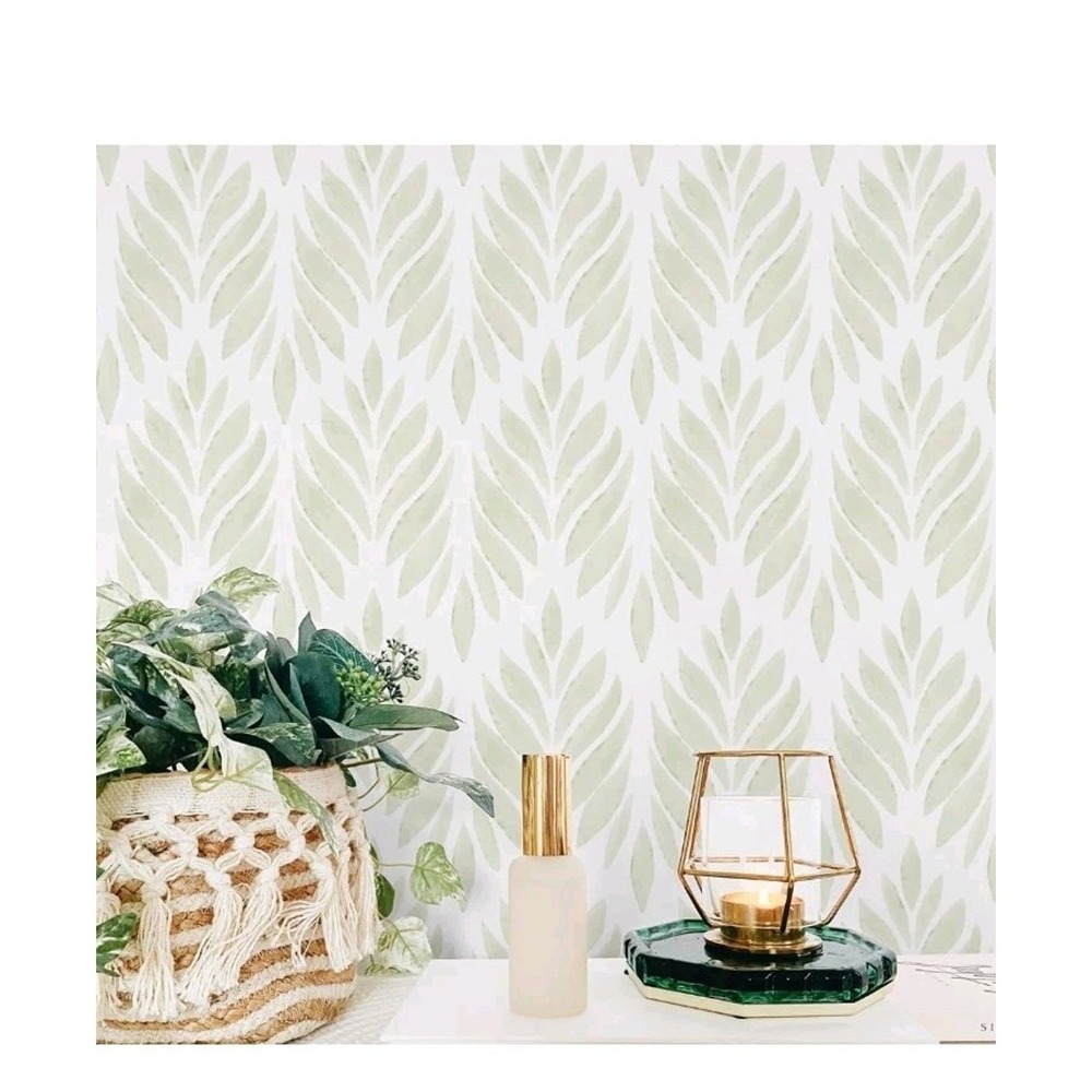 Modern Peel and Stick Wallpaper 17.3"x393" Sage Green Floral Leaf Vinyl Roll